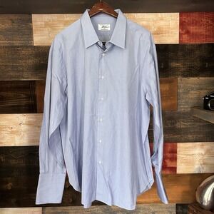 Brioni Neiman Marcus Blue Dress Shirt Mens 18 L Made In Italy Cotton Point Colla